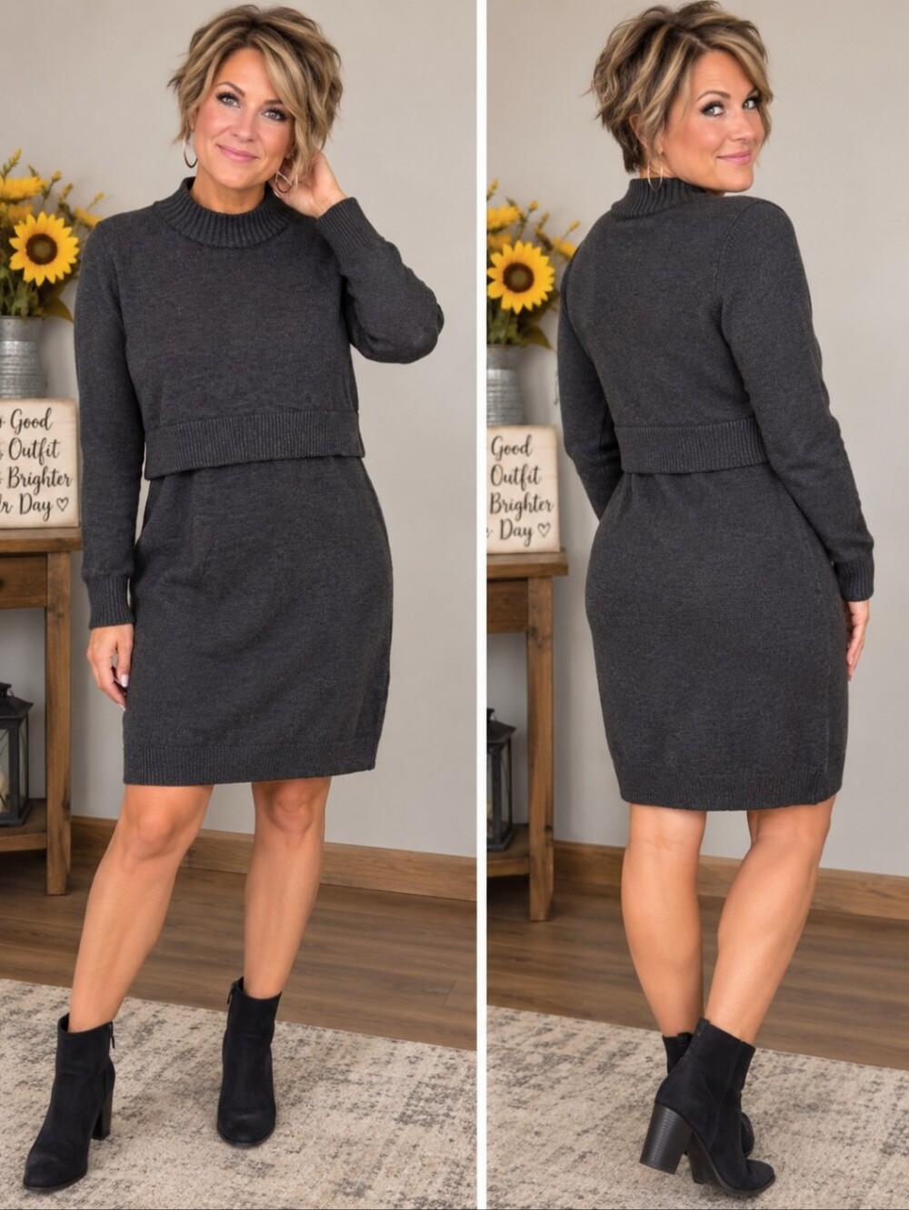 Calvin Klein Charcoal Mock Neck Sweater Dress - Women's Knit Dress